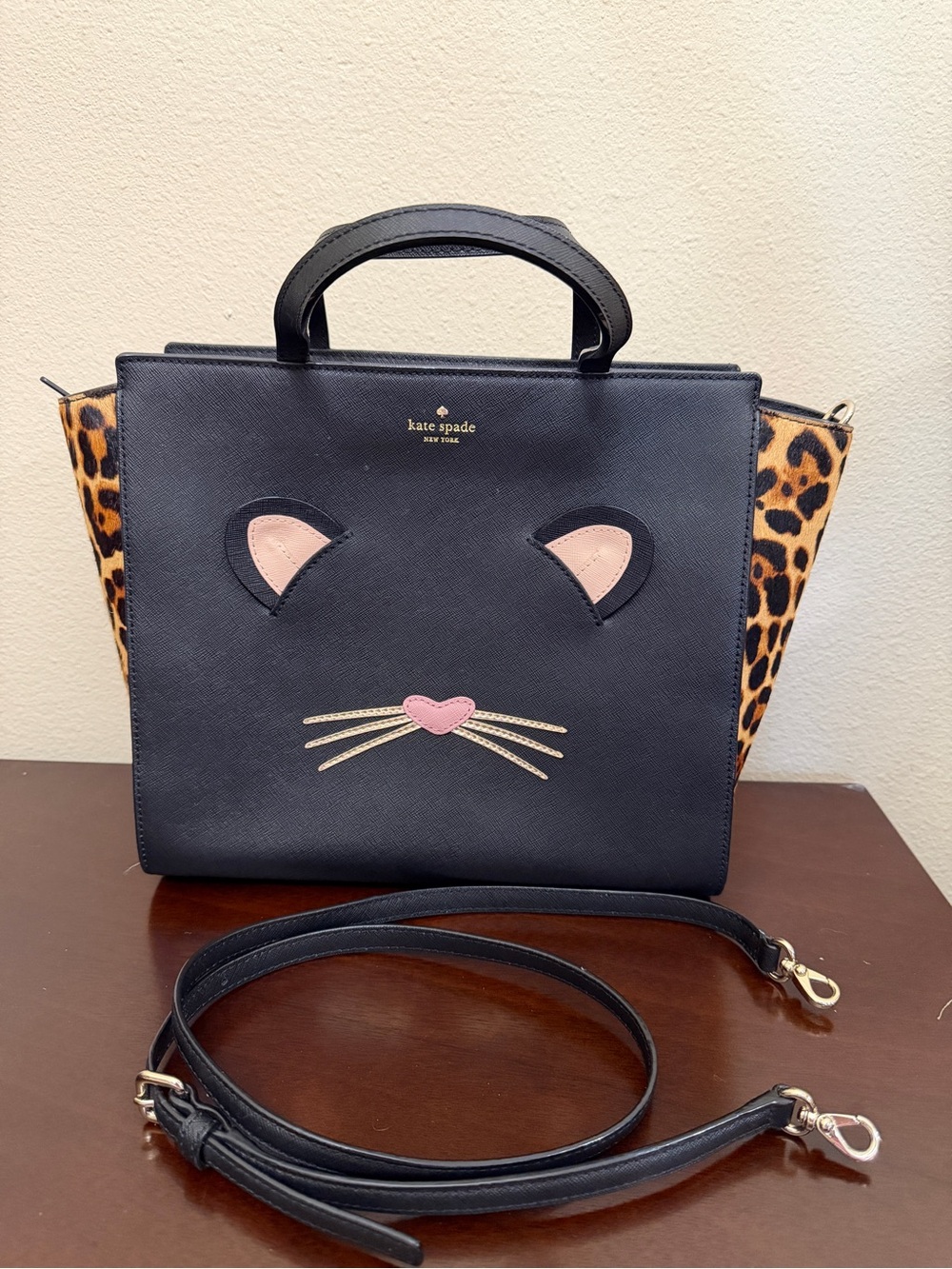 Kate Spade Hayden Leopard Jazz Things Up Cat Large Handbag Crossbody